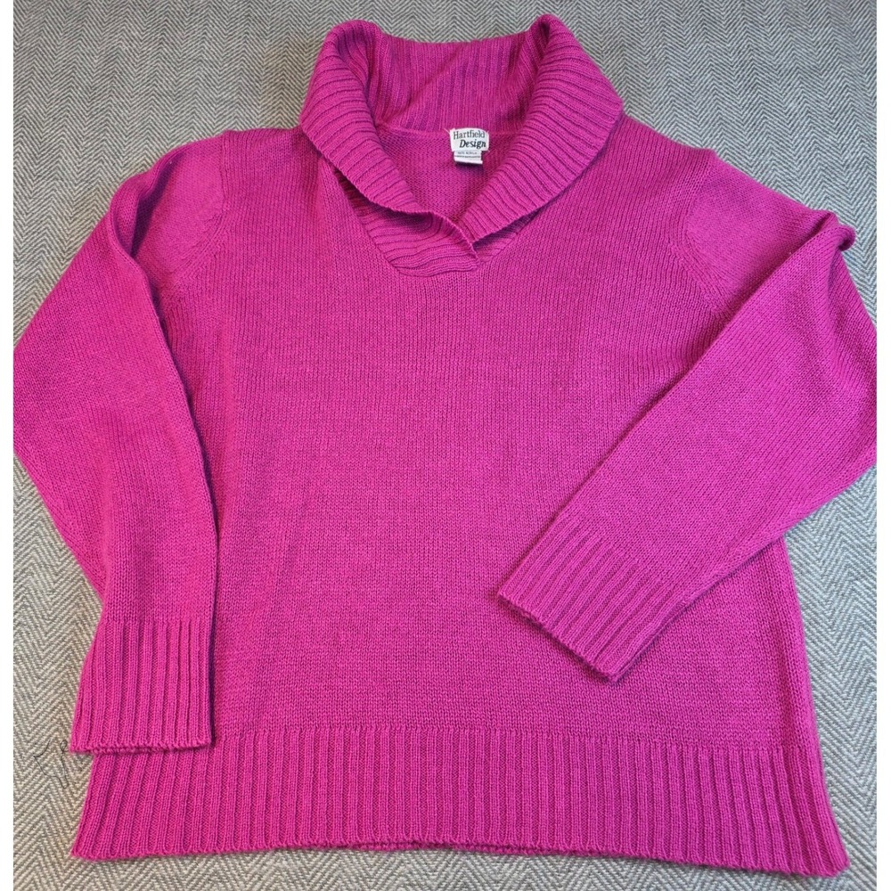Hartfield Design Magenta Pink Shawl Collar Knit Sweater Womens Large Pullover